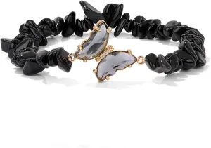 tenghong2021 Crystal Butterfly Bracelet for Women Amethyst Obsidian Beaded Bracelet Natural Stone Crystal Beaded Anxiety Relief Lucky Butterfly Charms Bracelets for Women Jewelry