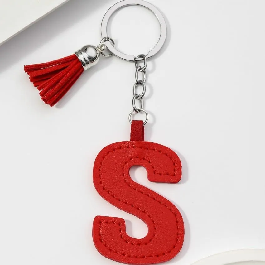 tenghong2021 Cute Leather Key Chains for Women Initial Letter Keychains Tassel Charms for Key Purse Handbags Backpack