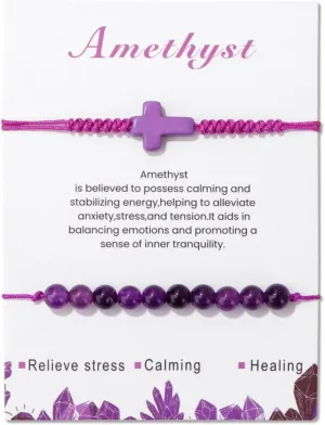 tenghong2021 Handmade 6mm Stone Bead Woven Bracelet for Women Men Adjustable Natural Gemstone Cross Bracelet Natural Stone Stretch Elastic Bracelet for Women Men Jewelry
