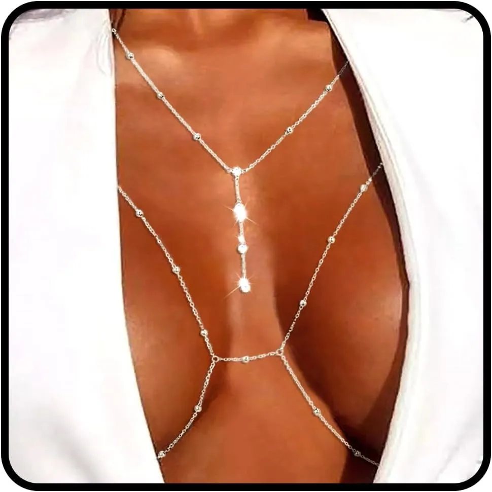 Tgirls Beads Body Chain Sexy Body Jewelry for Women Crystal Body Chains Layered Bra Bikini Body Waist Chain