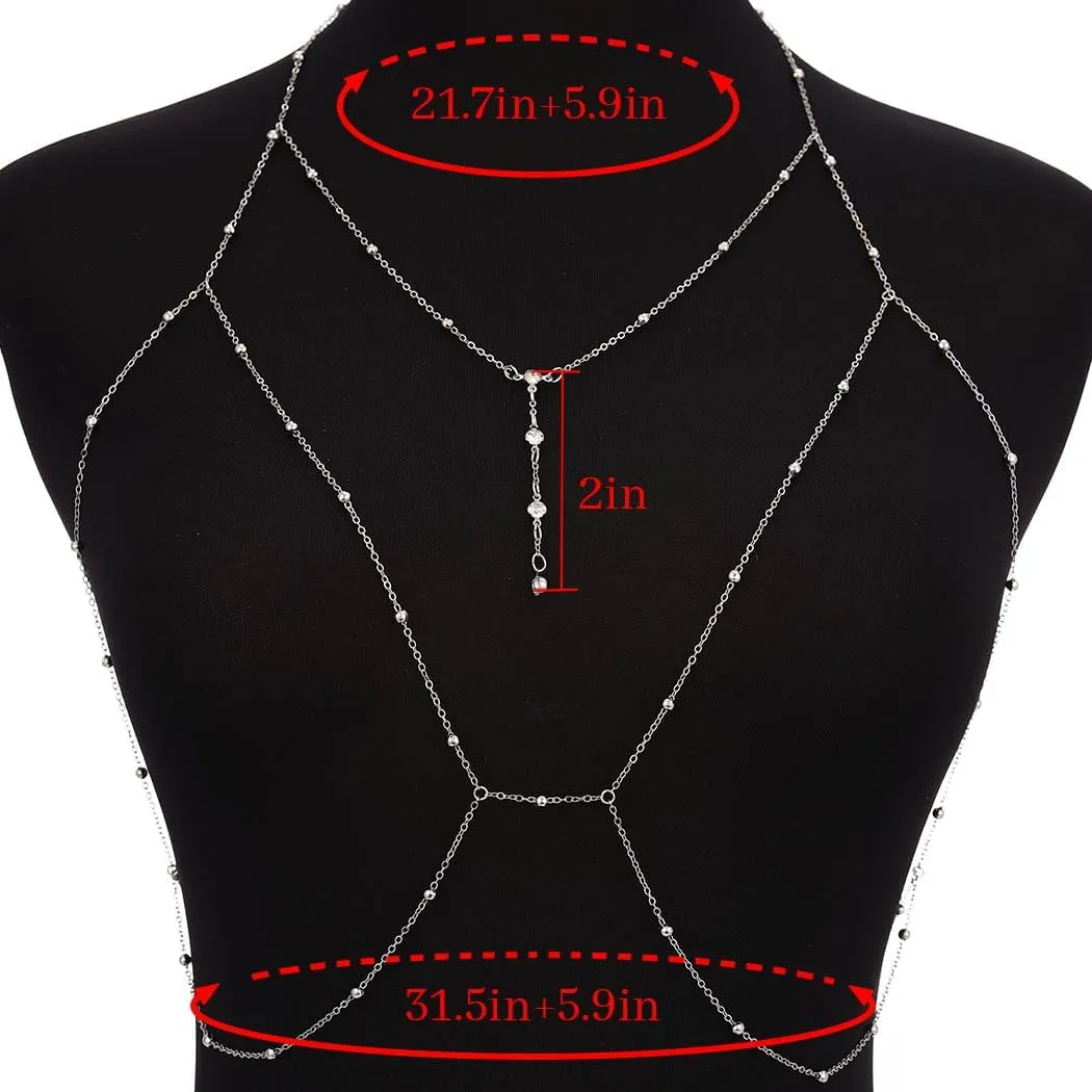 Tgirls Beads Body Chain Sexy Body Jewelry for Women Crystal Body Chains Layered Bra Bikini Body Waist Chain