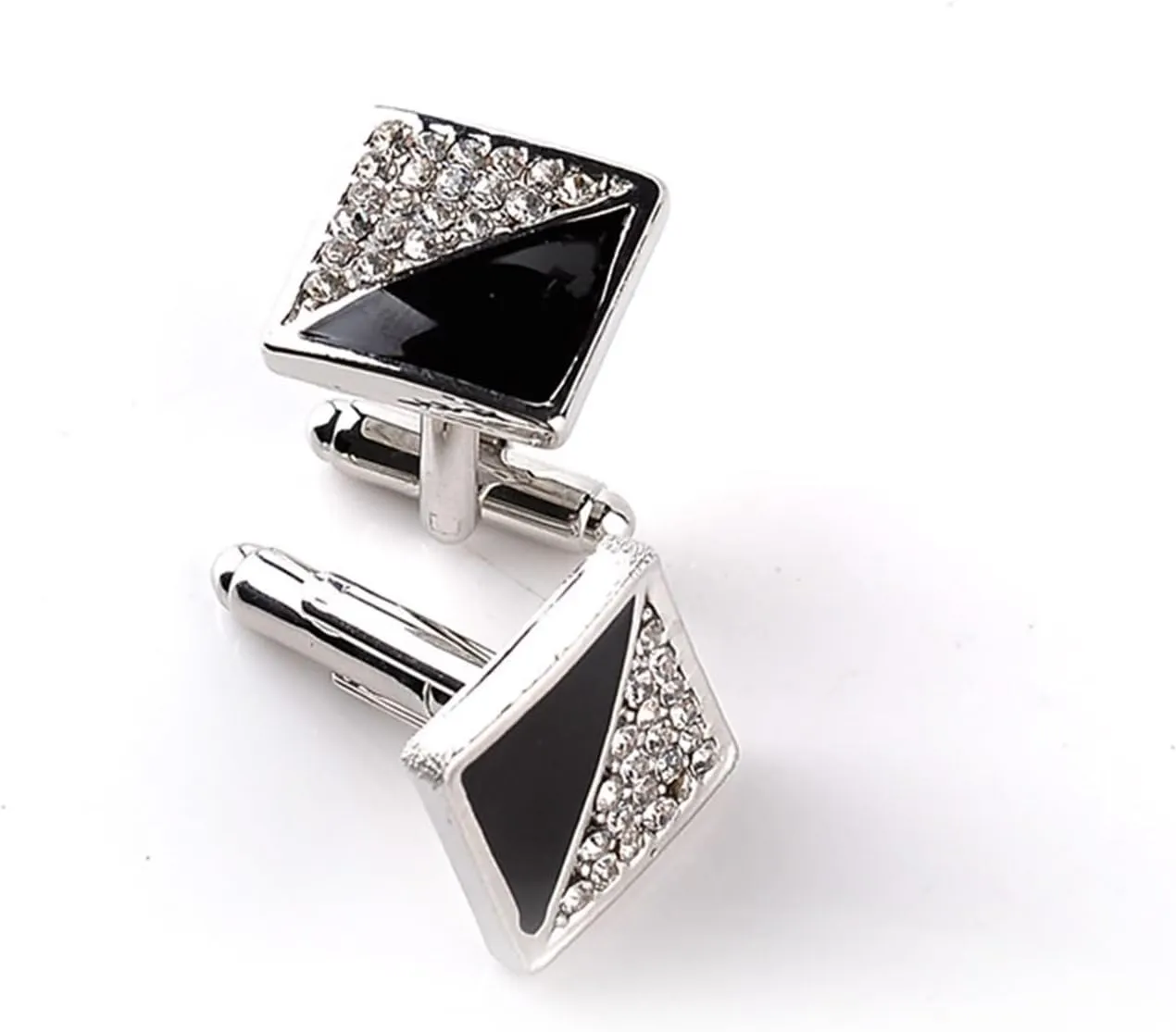 The Cuff Links, Men Cuff Links Set Square with White Round Shape Cubic Zirconia Alloy
