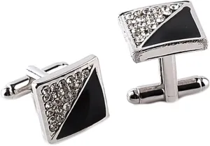 The Cuff Links, Men Cuff Links Set Square with White Round Shape Cubic Zirconia Alloy