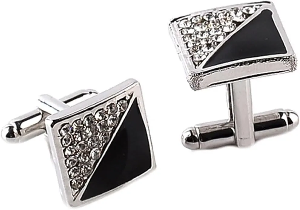 The Cuff Links, Men Cuff Links Set Square with White Round Shape Cubic Zirconia Alloy