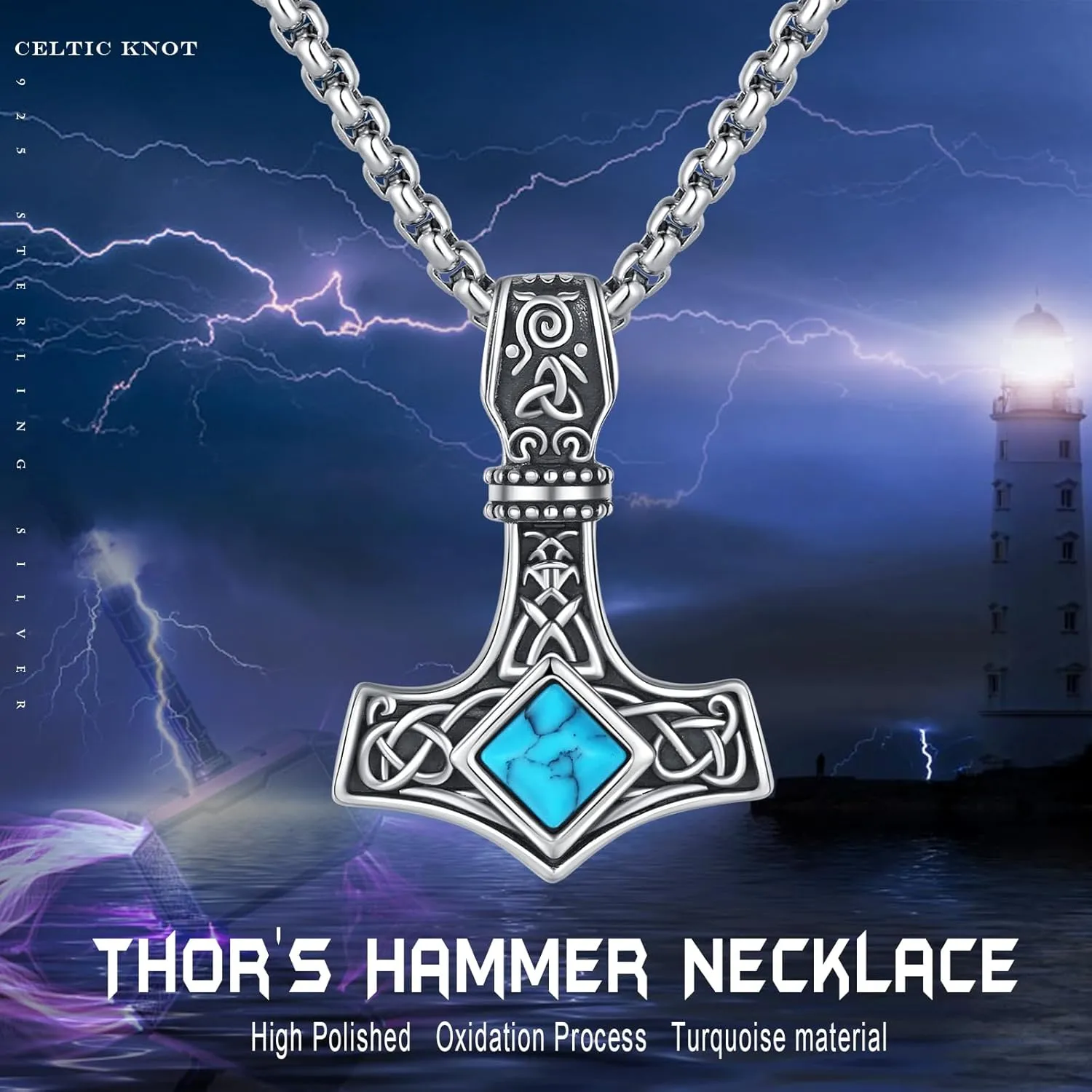 Thor's Hammer Necklace - Sterling Silver Mjolnir Pendant - Viking Jewelry Gifts for Men and Women