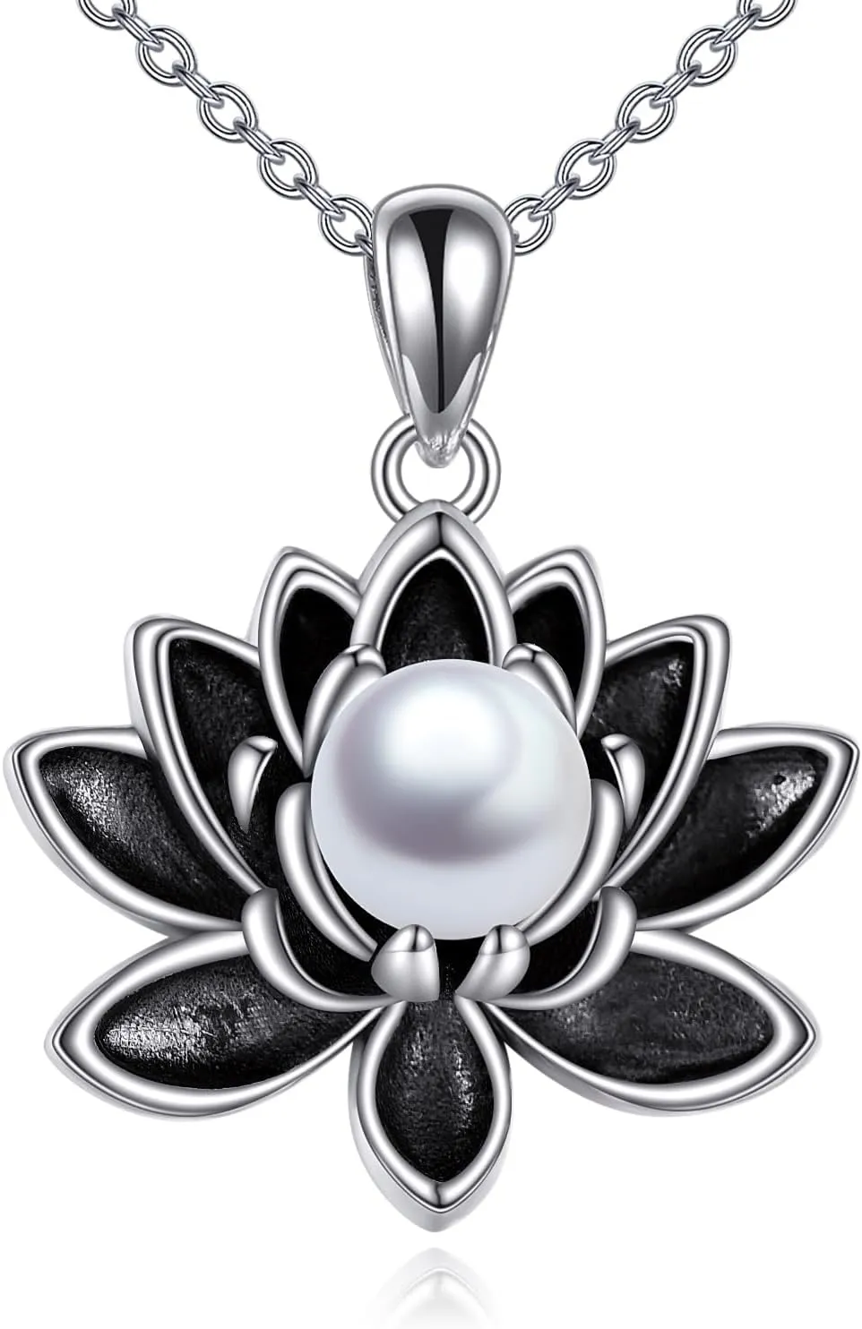 TIGER RIDER Lotus Necklace 925 Sterling Silver Pearl Pendant Necklace Black Lotus Flower Jewelry Gifts for Women