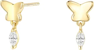 TIGRADE 14K Gold Plated Stud Earrings for Women Butterfly Marquise Cubic Zirconia Dainty Dangle Earrings 925 Sterling Silver Post Hypoallergenic Small Cartilage Piercing