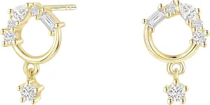 TIGRADE 14K Gold Plated Stud Earrings for Women Pear Baguette Round CZ Dainty Circle Drop Dangle Earrings 925 Sterling Silver Post Hypoallergenic Small Piercing