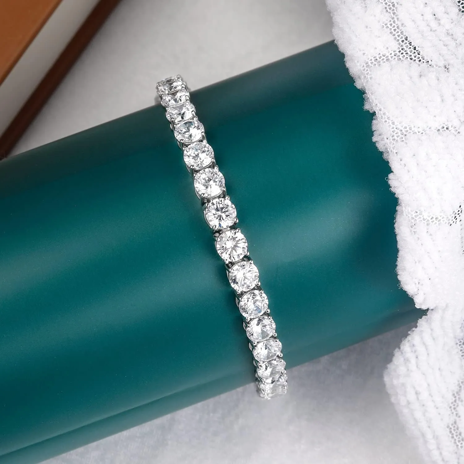 TIKJE 925 Sterling Silver 2-7mm Cubic Zirconia Classic Tennis Bracelet | White Gold Bracelets for Women | Size 6-8.5 inches