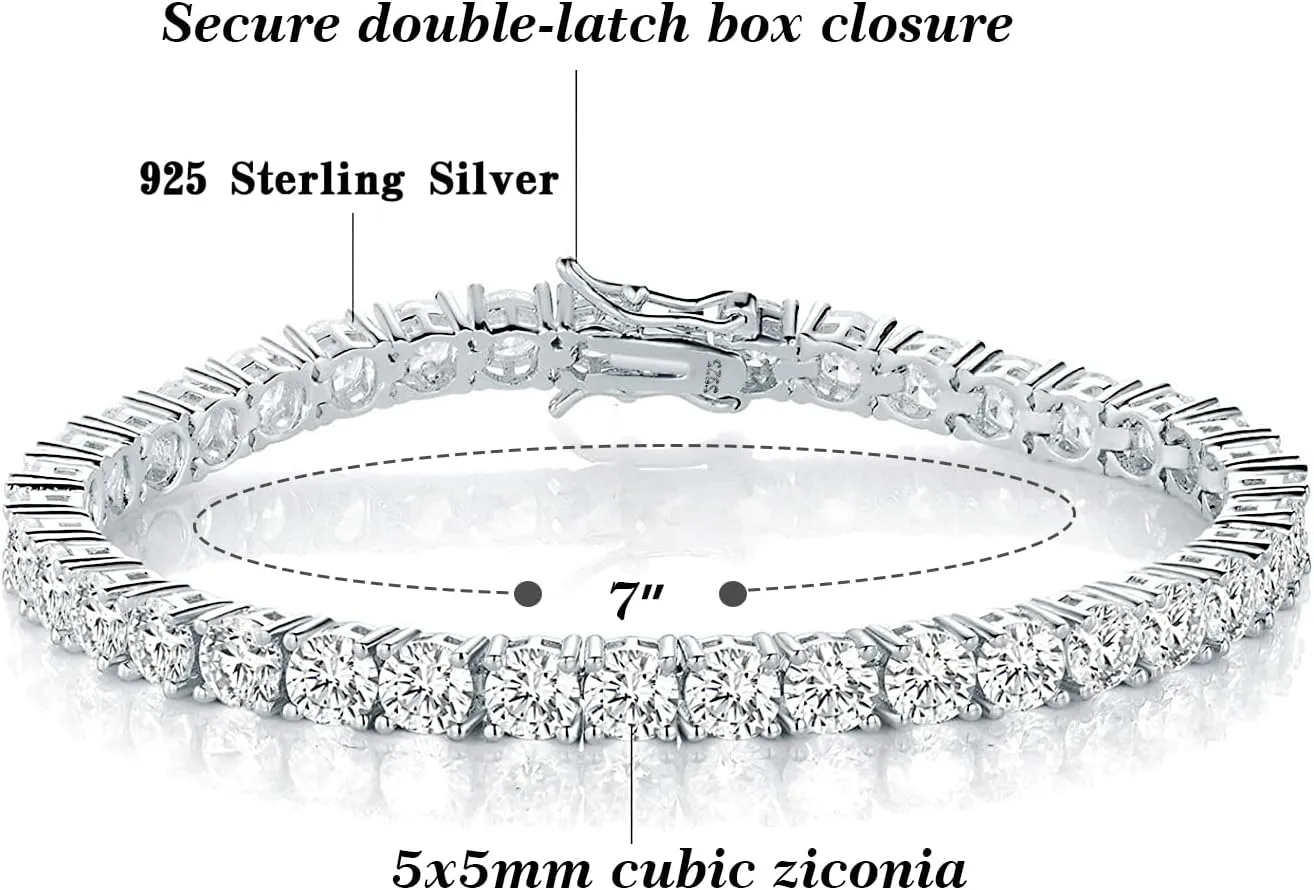 TIKJE 925 Sterling Silver 2-7mm Cubic Zirconia Classic Tennis Bracelet | White Gold Bracelets for Women | Size 6-8.5 inches