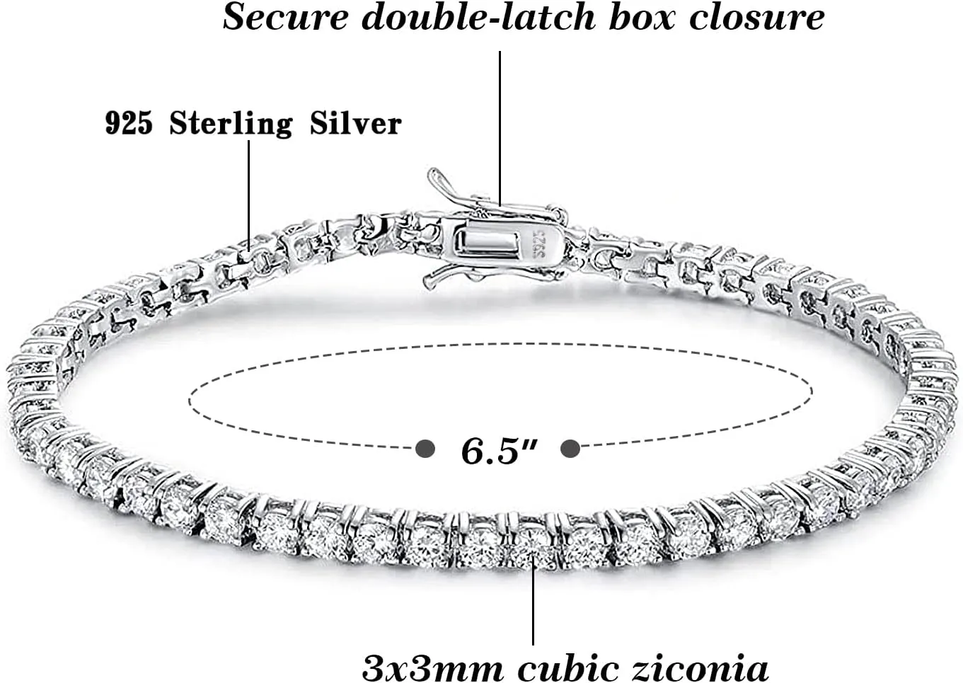 TIKJE 925 Sterling Silver 2-7mm Cubic Zirconia Classic Tennis Bracelet | White Gold Bracelets for Women | Size 6-8.5 inches