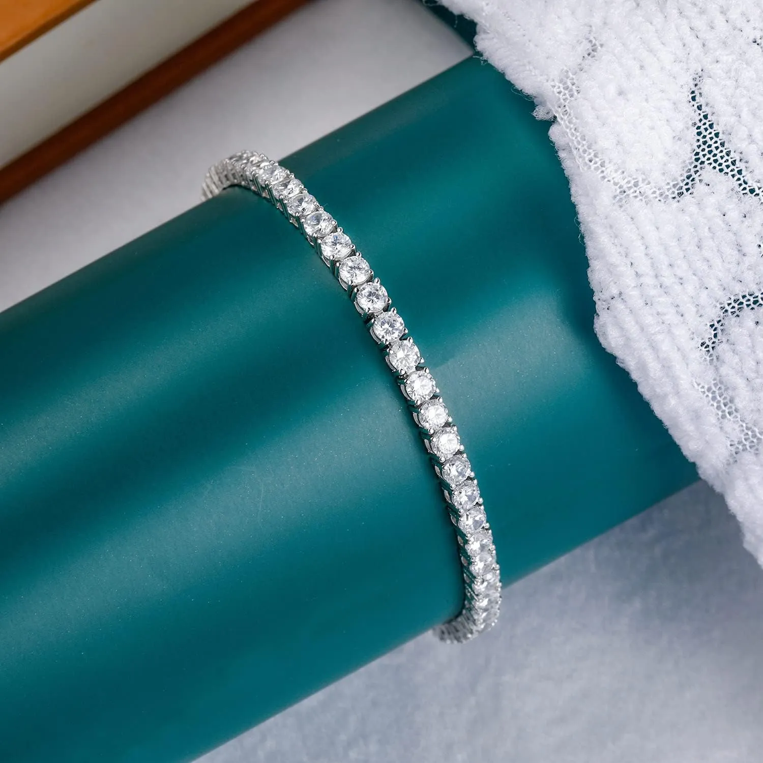 TIKJE 925 Sterling Silver 2-7mm Cubic Zirconia Classic Tennis Bracelet | White Gold Bracelets for Women | Size 6-8.5 inches