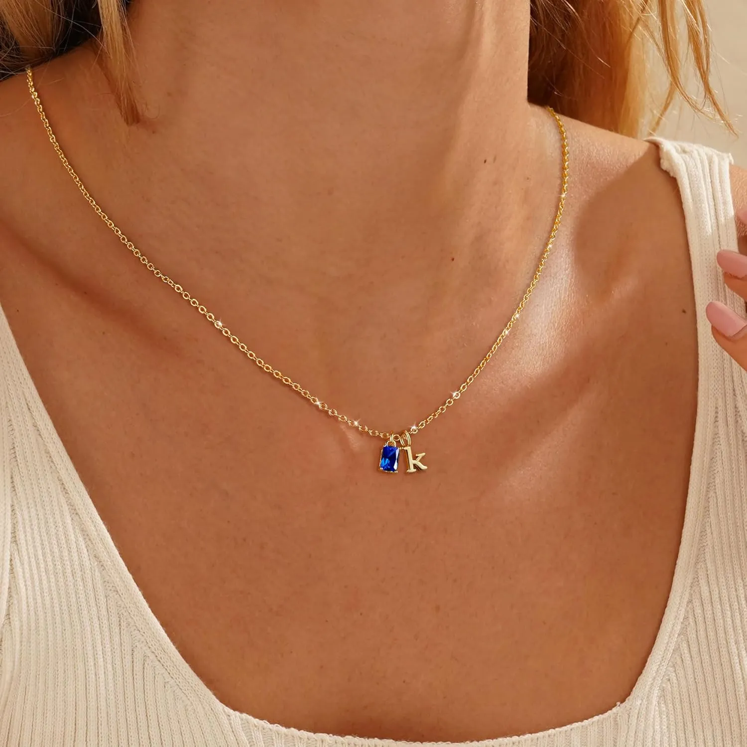 TOBENY Initial Necklaces for Women 14K Gold Plated Birthstone Necklace for Women Trendy Dainty A-Z Gold Letter Necklace for Women Personalized Name Green Emerald Initial Pendant Jewelry Birthday Gift
