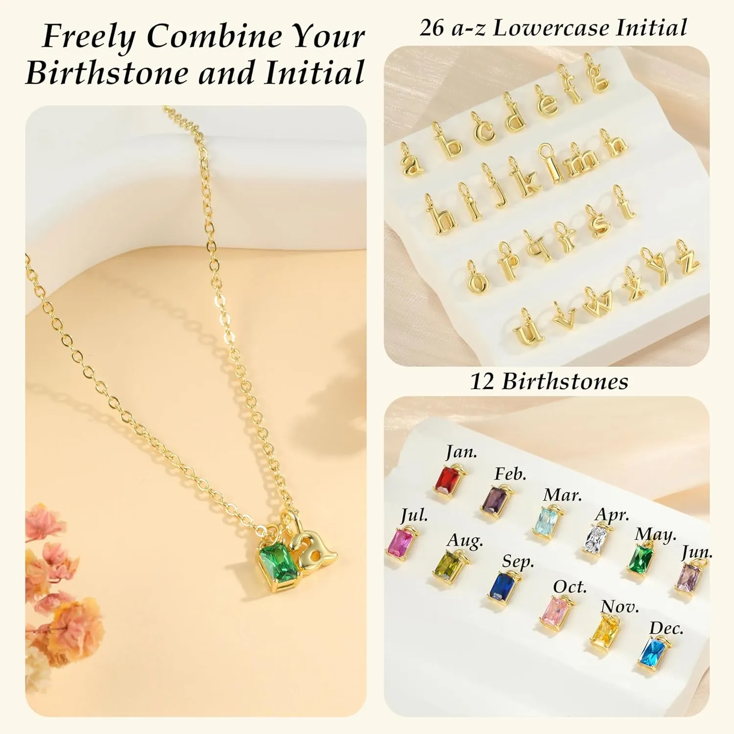 TOBENY Initial Necklaces for Women 14K Gold Plated Birthstone Necklace for Women Trendy Dainty A-Z Gold Letter Necklace for Women Personalized Name Green Emerald Initial Pendant Jewelry Birthday Gift
