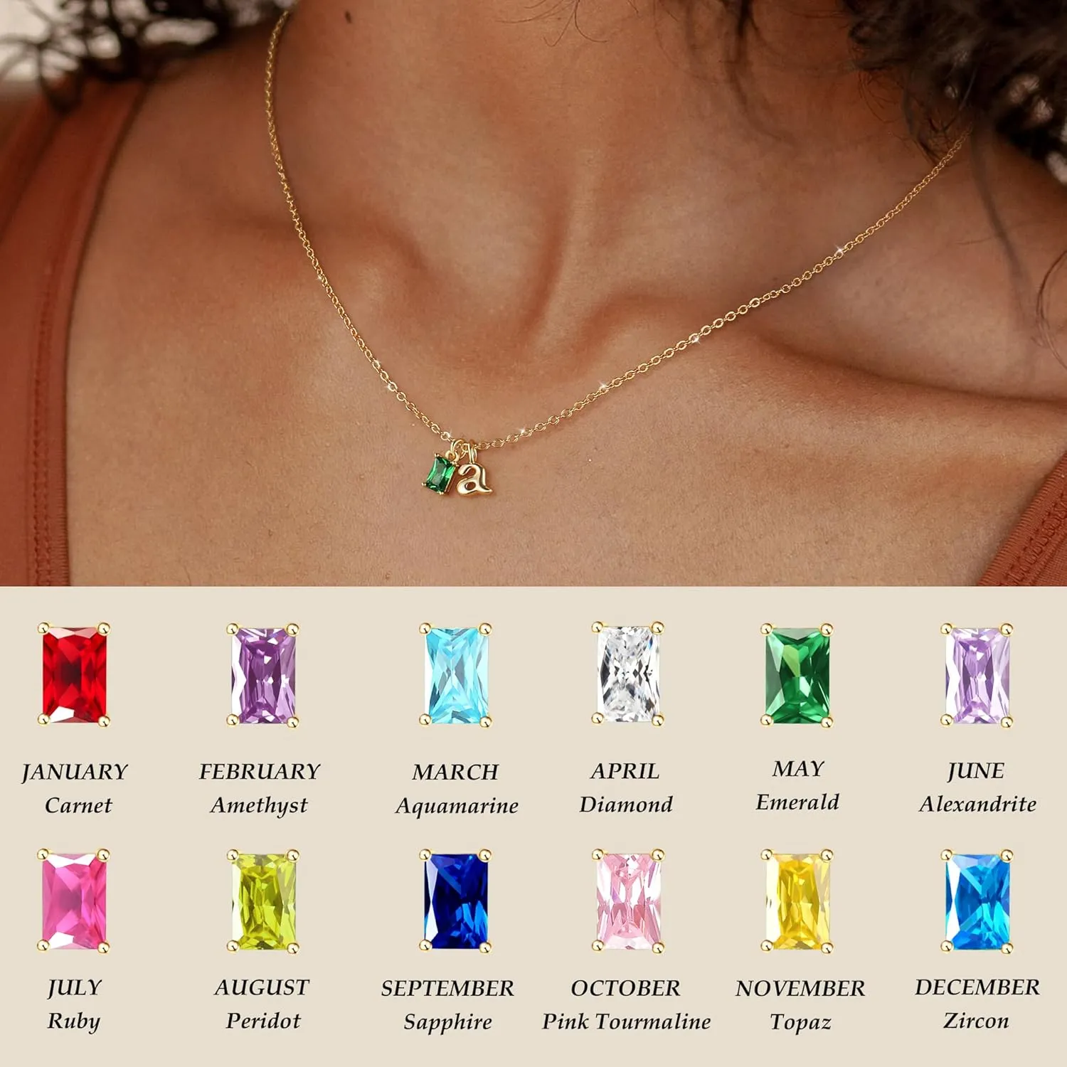 TOBENY Initial Necklaces for Women 14K Gold Plated Birthstone Necklace for Women Trendy Dainty A-Z Gold Letter Necklace for Women Personalized Name Green Emerald Initial Pendant Jewelry Birthday Gift