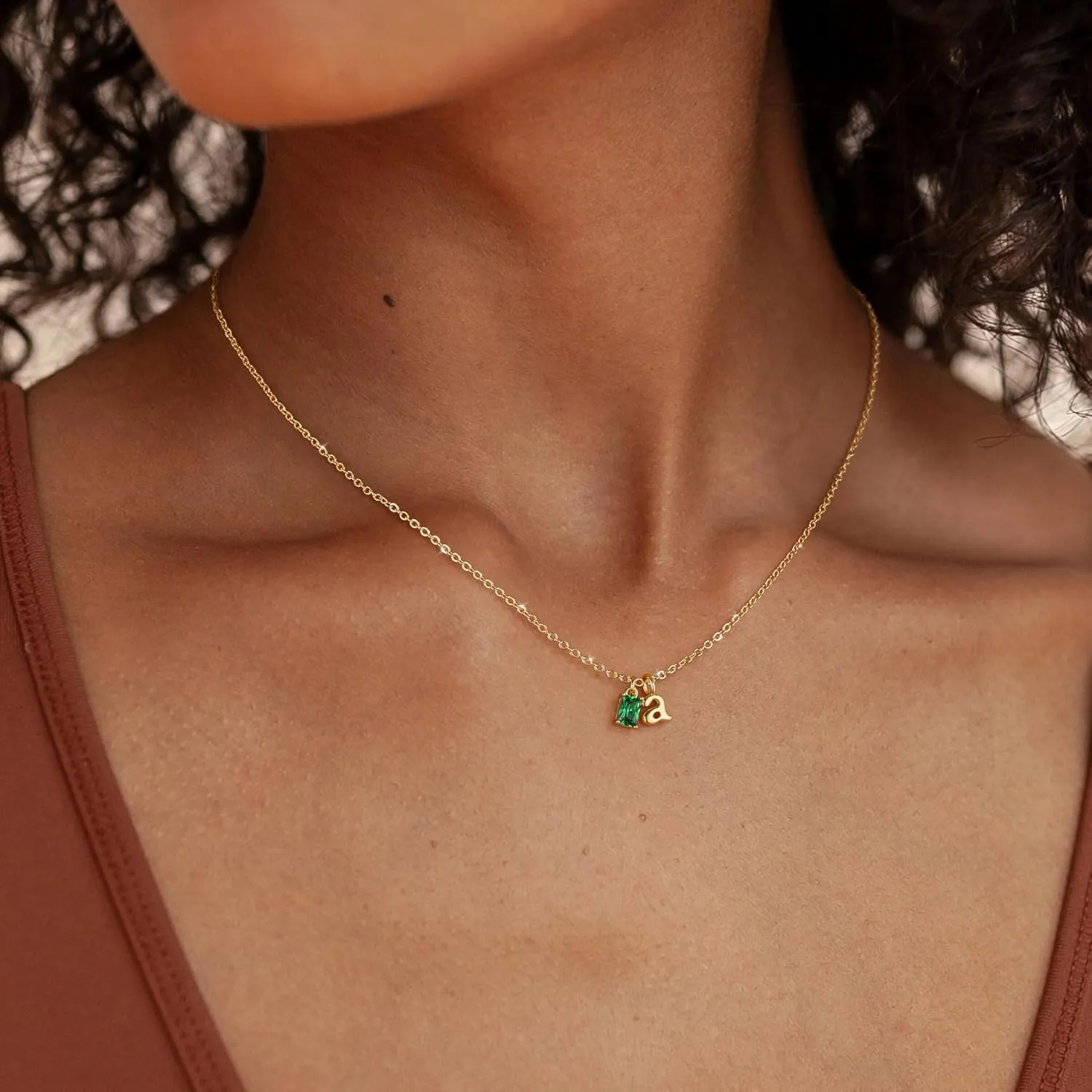 TOBENY Initial Necklaces for Women 14K Gold Plated Birthstone Necklace for Women Trendy Dainty A-Z Gold Letter Necklace for Women Personalized Name Green Emerald Initial Pendant Jewelry Birthday Gift