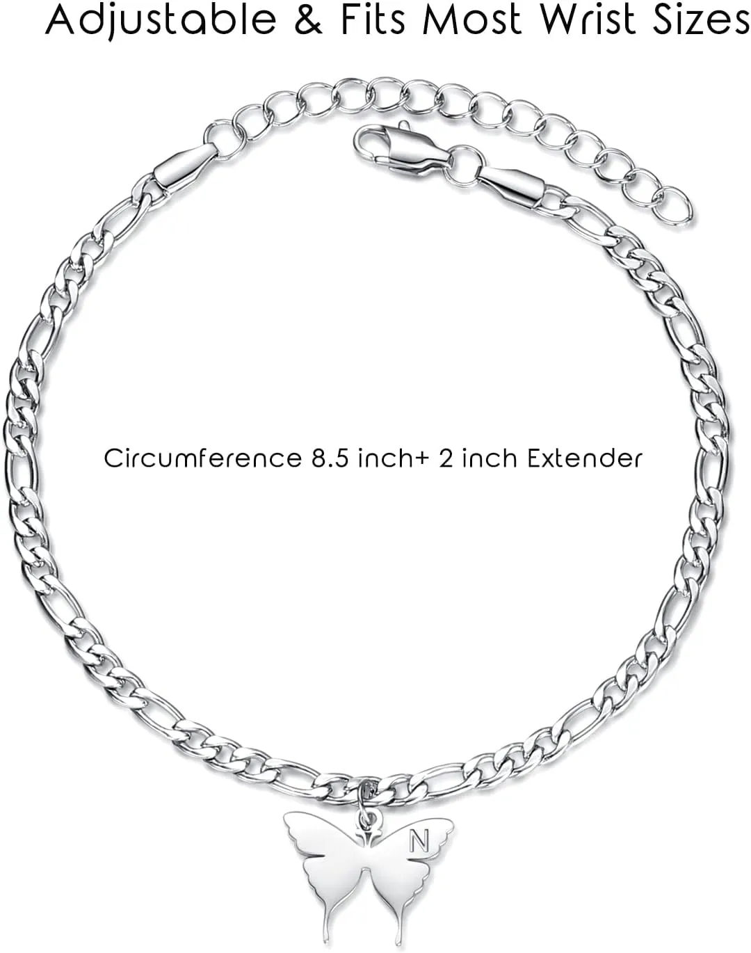 TONY & SANDY Ankle Bracelets for Women - Initial Butterfly Anklet for Women Stainless Steel Figaro Chain Summer Beach Waterproof Foot Jewelry Gifts, Gold/Silver