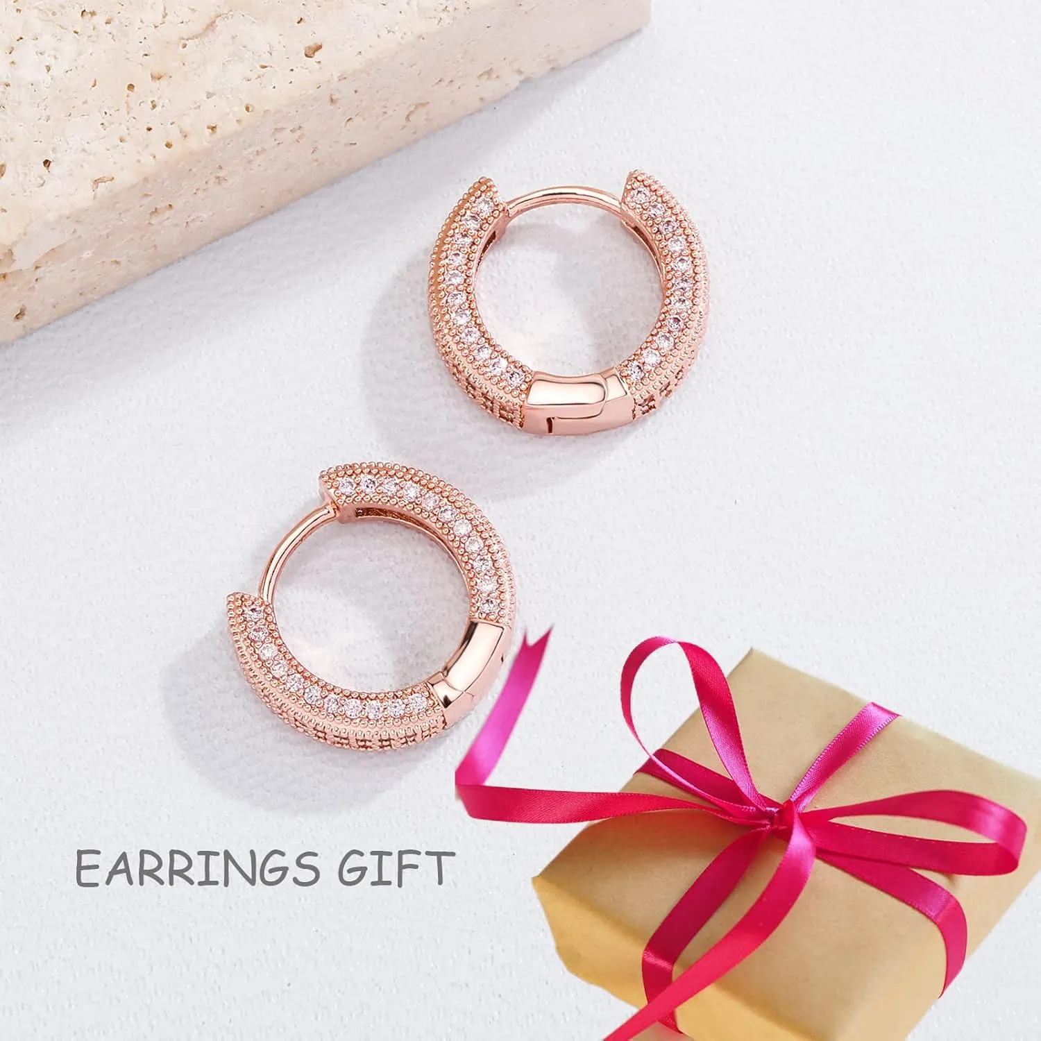 TOPGRILLZ Iced Out Hoop Earrings Cubic Zirconia Huggie Cartilage Cuff Hypoallergenic 14K Gold Plated Luxury Fashion Round Circle Earrings For Men Women