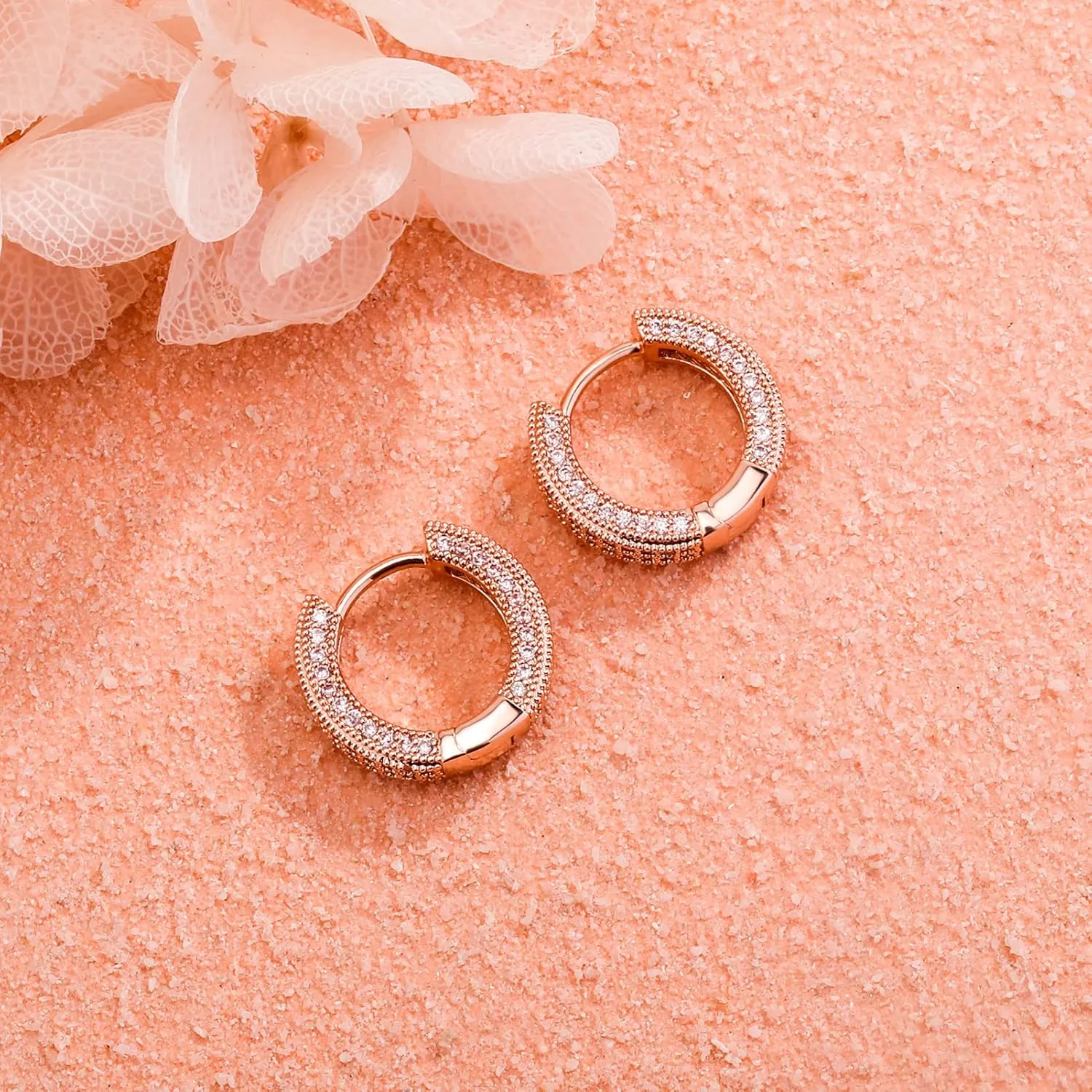 TOPGRILLZ Iced Out Hoop Earrings Cubic Zirconia Huggie Cartilage Cuff Hypoallergenic 14K Gold Plated Luxury Fashion Round Circle Earrings For Men Women