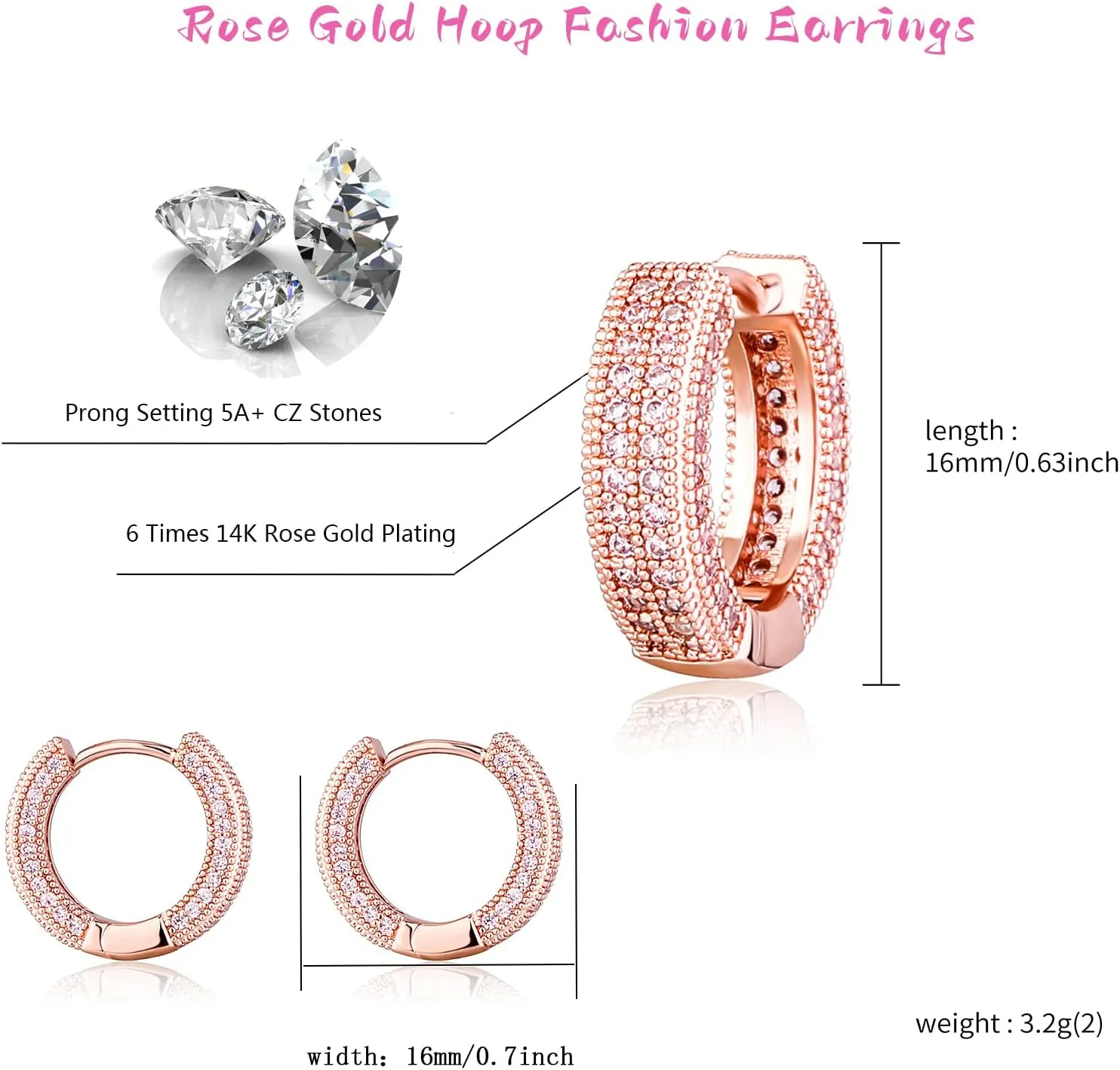 TOPGRILLZ Iced Out Hoop Earrings Cubic Zirconia Huggie Cartilage Cuff Hypoallergenic 14K Gold Plated Luxury Fashion Round Circle Earrings For Men Women