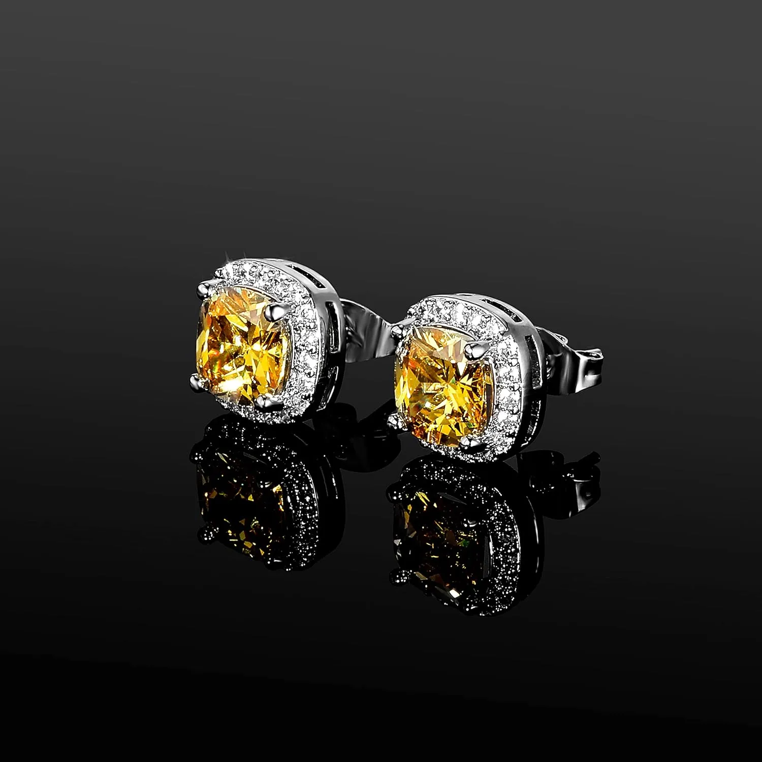 TOPGRILLZ Square Stud Earrings 925 Sterling Silver 5A  Cubic Zirconia 14K Gold Black Diamonds Stud Earrings For Men Women Aretes De Hombre