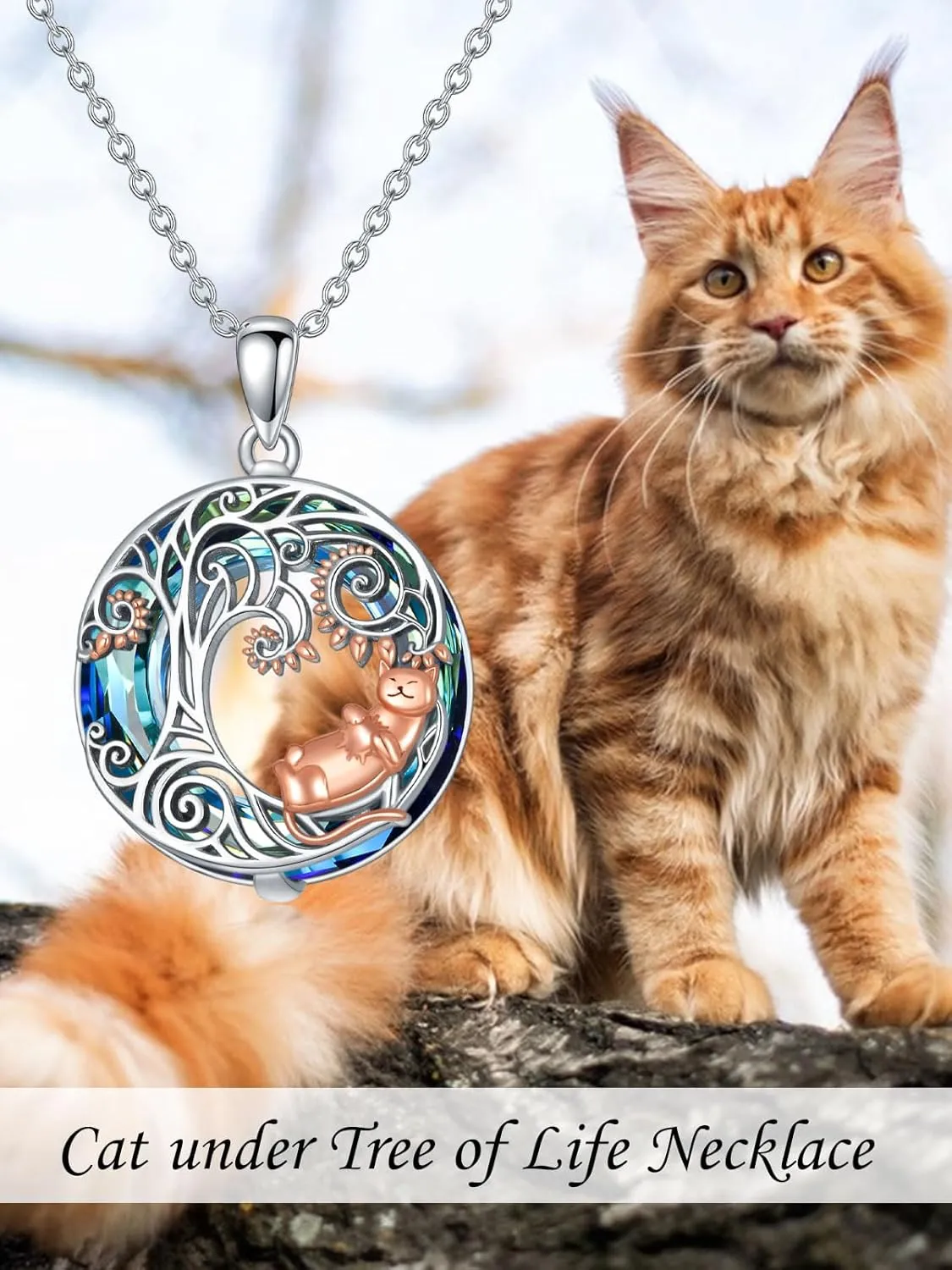 TOUPOP Cat Necklace for Women Sterling Silver Celtic Tree of Life/Stars/Crescent Moon Pendant Necklaces Birthday Jewelry Cat Gifts for Cat Lovers Girls Her Wife Mom Mother's Day