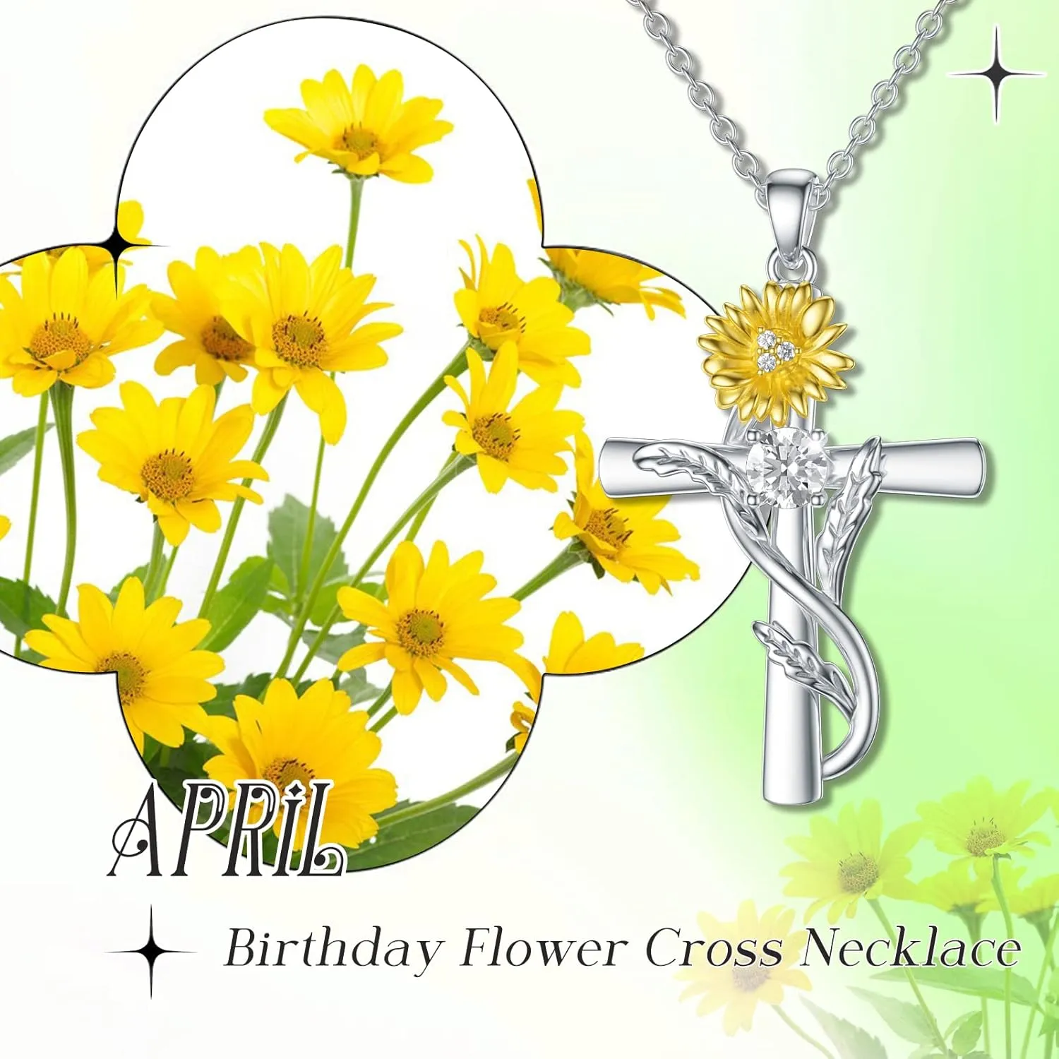 TOUPOP Cross Necklaces for Women Sterling Silver 12 Birthstone Birth Flower Pendant Necklace Jewelry Birthday Anniversary Mothers Day Christmas Gifts for Her Wife Girlfriend Mom