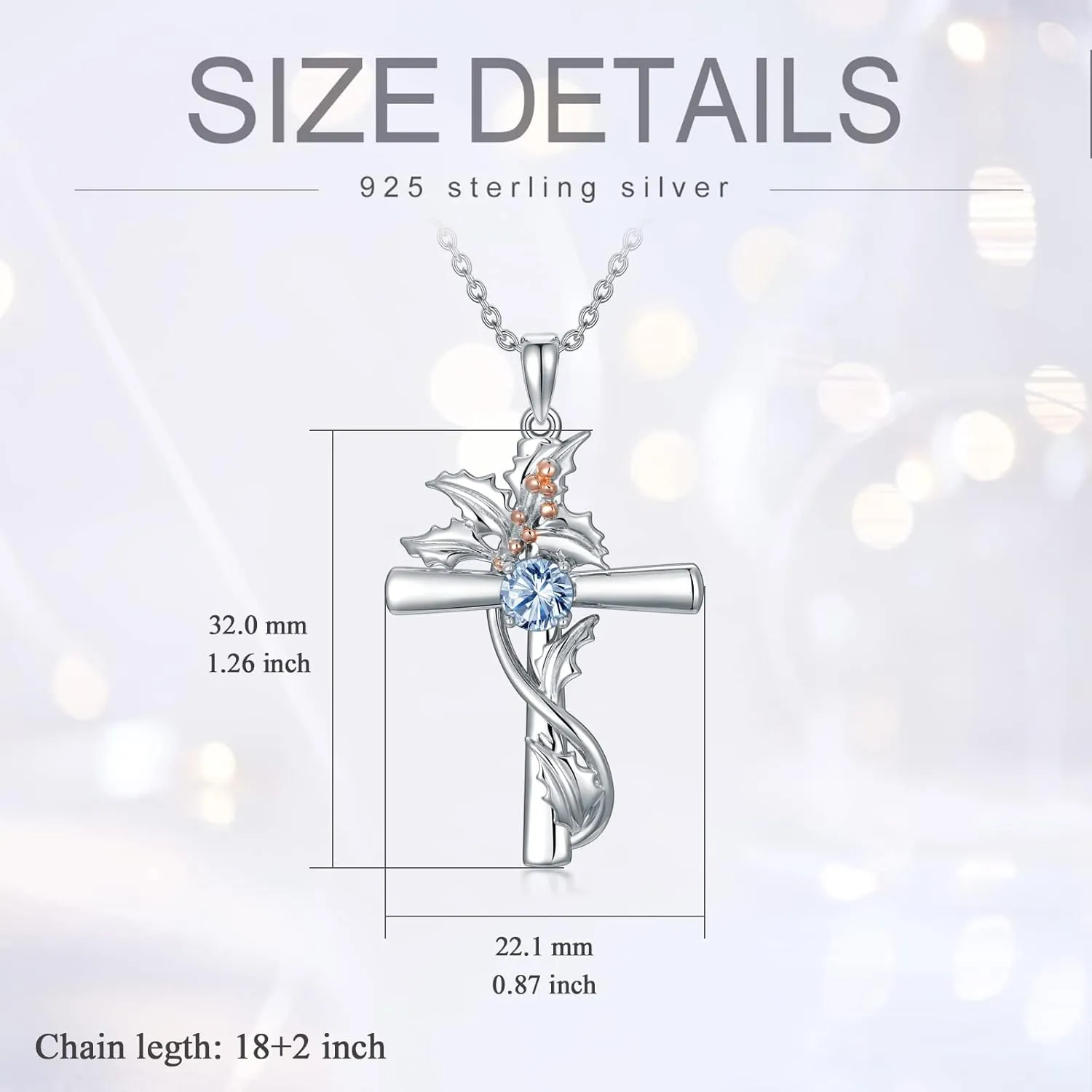 TOUPOP Cross Necklaces for Women Sterling Silver 12 Birthstone Birth Flower Pendant Necklace Jewelry Birthday Anniversary Mothers Day Christmas Gifts for Her Wife Girlfriend Mom