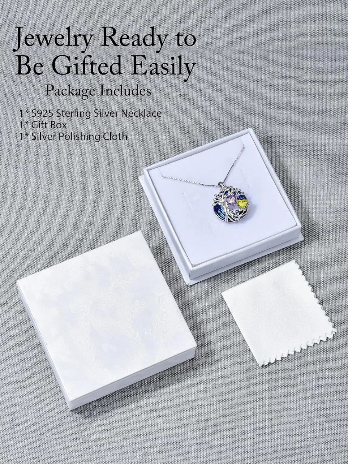 TOUPOP s925 Sterling Silver Family Celtic Tree of Life Pendant Necklaces with 2 Heart Birthstone with Blue Austrian Crystal Jewelry Birthday Anniversary Christmas Gifts for Her Wife Girlfriend Mom (18K Real White Gold Filled)