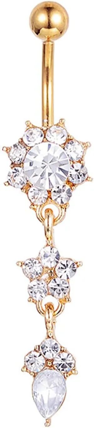 TOWN Rhinestone Crystal Flower Hanging Piercing Jewelry - Dangle Belly Ring (16l Stainless Steel)