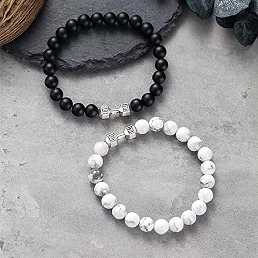 Traintough Dumbbell Bracelet for Men Cool Volcanic Rock Anxiety Bead Bracelet Adjustable Fitness Yoga Barbell Bracelet Jewelry Gifts for Men Women