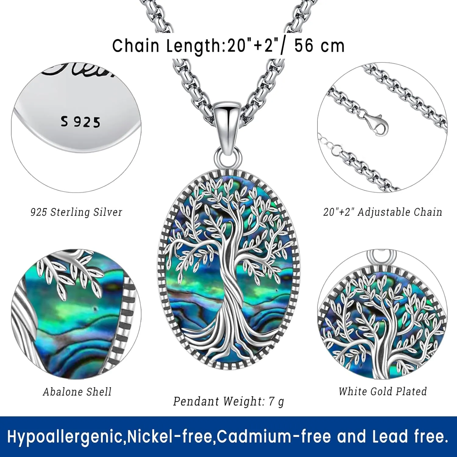 Tree of Life Necklace 925 Sterling Silver Pendant Urn Necklaces for Ashes Picture Locket Necklace Mom Necklace Viking Necklace Crystals Celtic Knot Obsidian Abalone Shell Turquoise Jewelry Women Men