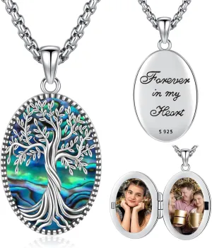 Tree of Life Necklace 925 Sterling Silver Pendant Urn Necklaces for Ashes Picture Locket Necklace Mom Necklace Viking Necklace Crystals Celtic Knot Obsidian Abalone Shell Turquoise Jewelry Women Men