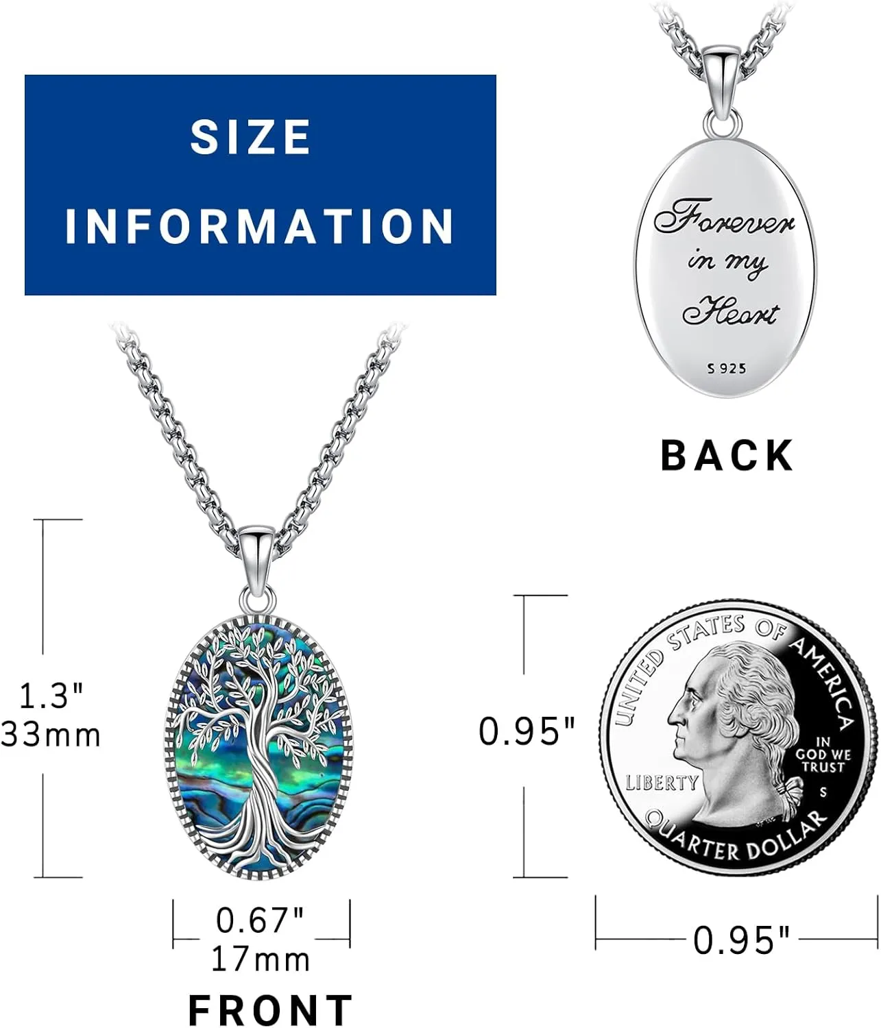 Tree of Life Necklace 925 Sterling Silver Pendant Urn Necklaces for Ashes Picture Locket Necklace Mom Necklace Viking Necklace Crystals Celtic Knot Obsidian Abalone Shell Turquoise Jewelry Women Men