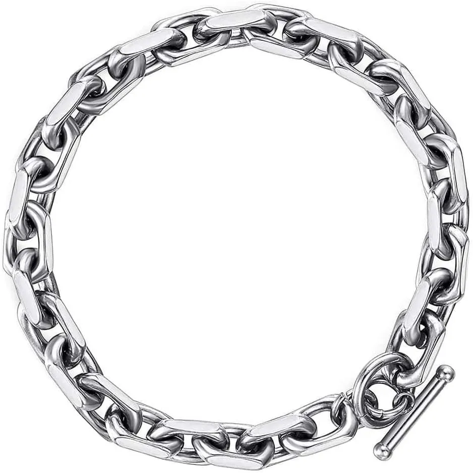 Trendsmax Classic Stainless Steel Toggle Clasp Charm Oval Rolo Cable Curb Cuban Wheat Bracelet Link Chain 7-11 Inch