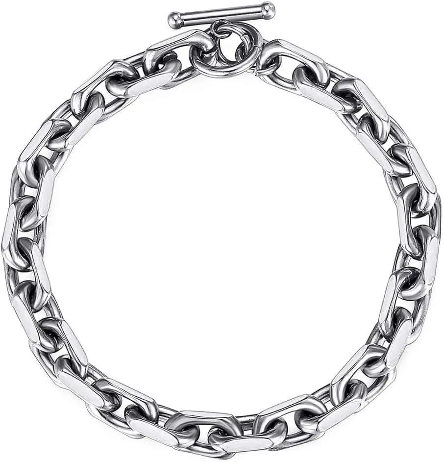 Trendsmax Classic Stainless Steel Toggle Clasp Charm Oval Rolo Cable Curb Cuban Wheat Bracelet Link Chain 7-11 Inch