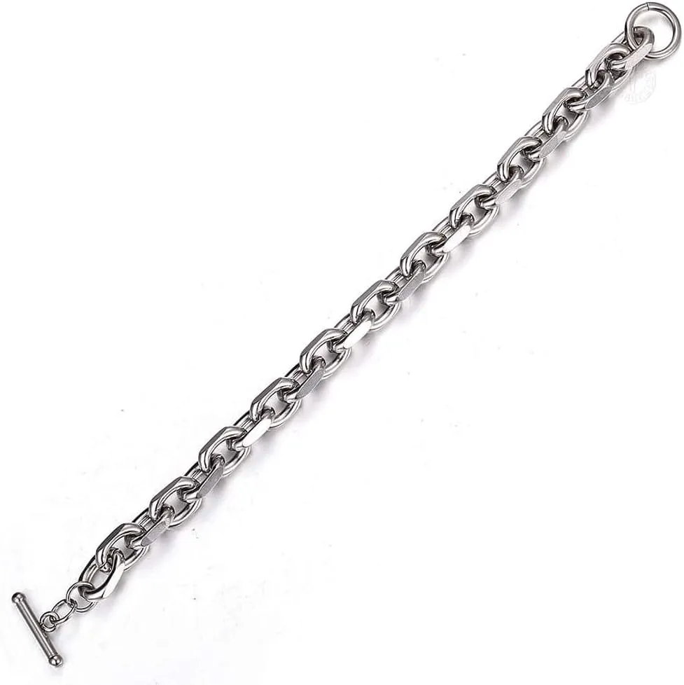 Trendsmax Classic Stainless Steel Toggle Clasp Charm Oval Rolo Cable Curb Cuban Wheat Bracelet Link Chain 7-11 Inch