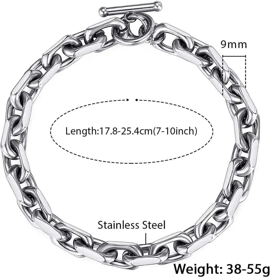 Trendsmax Classic Stainless Steel Toggle Clasp Charm Oval Rolo Cable Curb Cuban Wheat Bracelet Link Chain 7-11 Inch