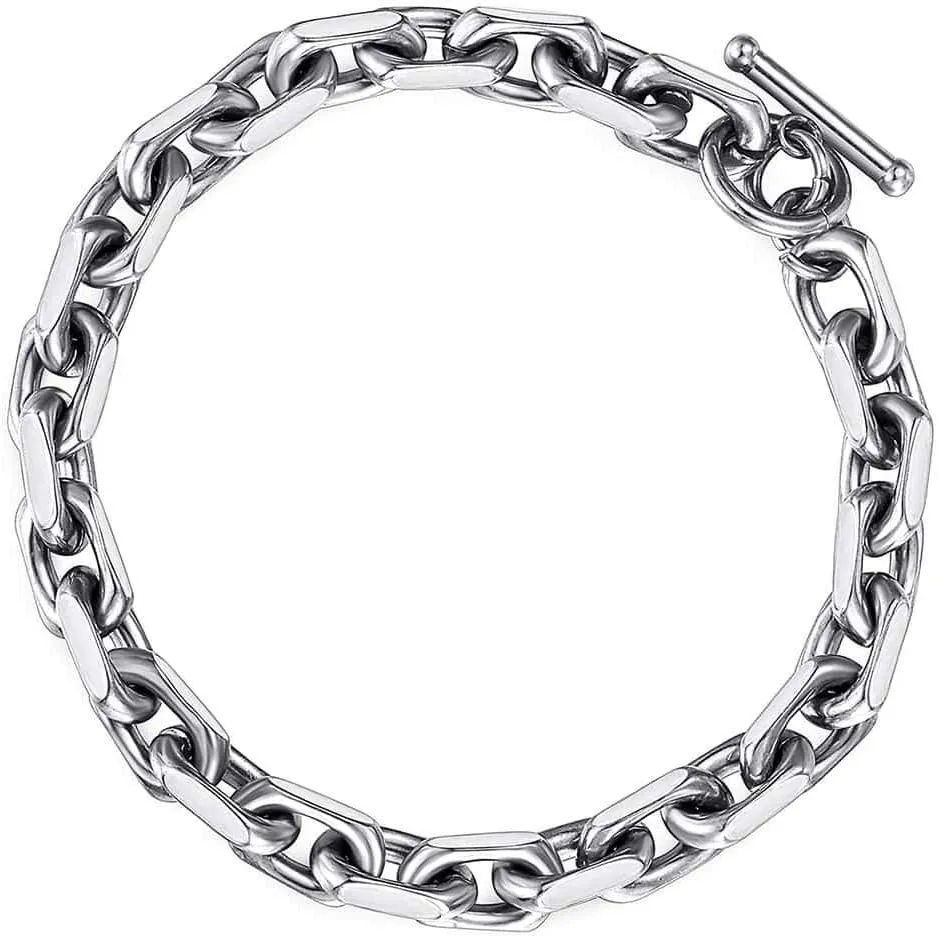 Trendsmax Classic Stainless Steel Toggle Clasp Charm Oval Rolo Cable Curb Cuban Wheat Bracelet Link Chain 7-11 Inch