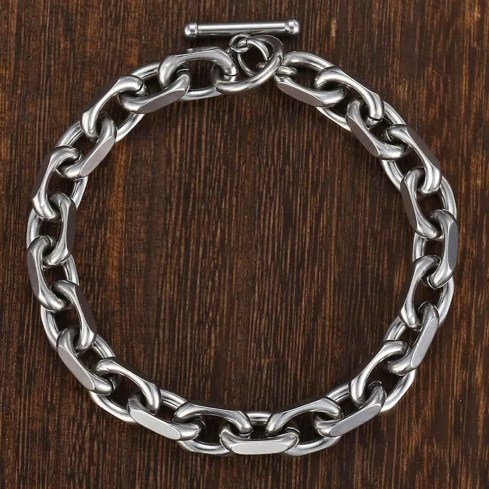 Trendsmax Classic Stainless Steel Toggle Clasp Charm Oval Rolo Cable Curb Cuban Wheat Bracelet Link Chain 7-11 Inch