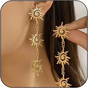Trendy Gold Sun Sunshine Earrings for Women, Bohemian Vintage Gold Plated Sun Sunburst Dorp Dangle Stud Earrings Prom Party Accessories Jewelry Gifts