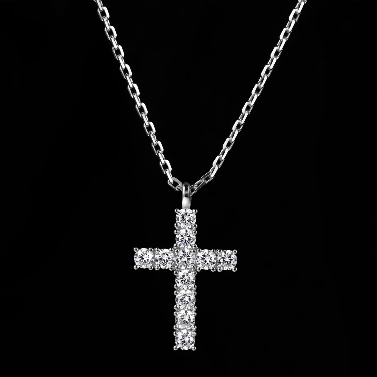 TRUMIUM Cross Necklace for Men Women Cubic Zirconia Pendant Necklaces 18k Gold Plated Silver Stainless Steel Cuban Curb Chain 50cm Length with 5cm Chain Extenders
