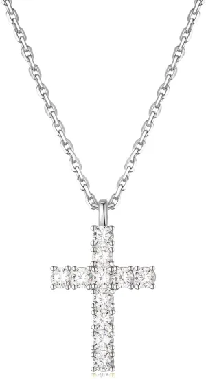 TRUMIUM Cross Necklace for Men Women Cubic Zirconia Pendant Necklaces 18k Gold Plated Silver Stainless Steel Cuban Curb Chain 50cm Length with 5cm Chain Extenders