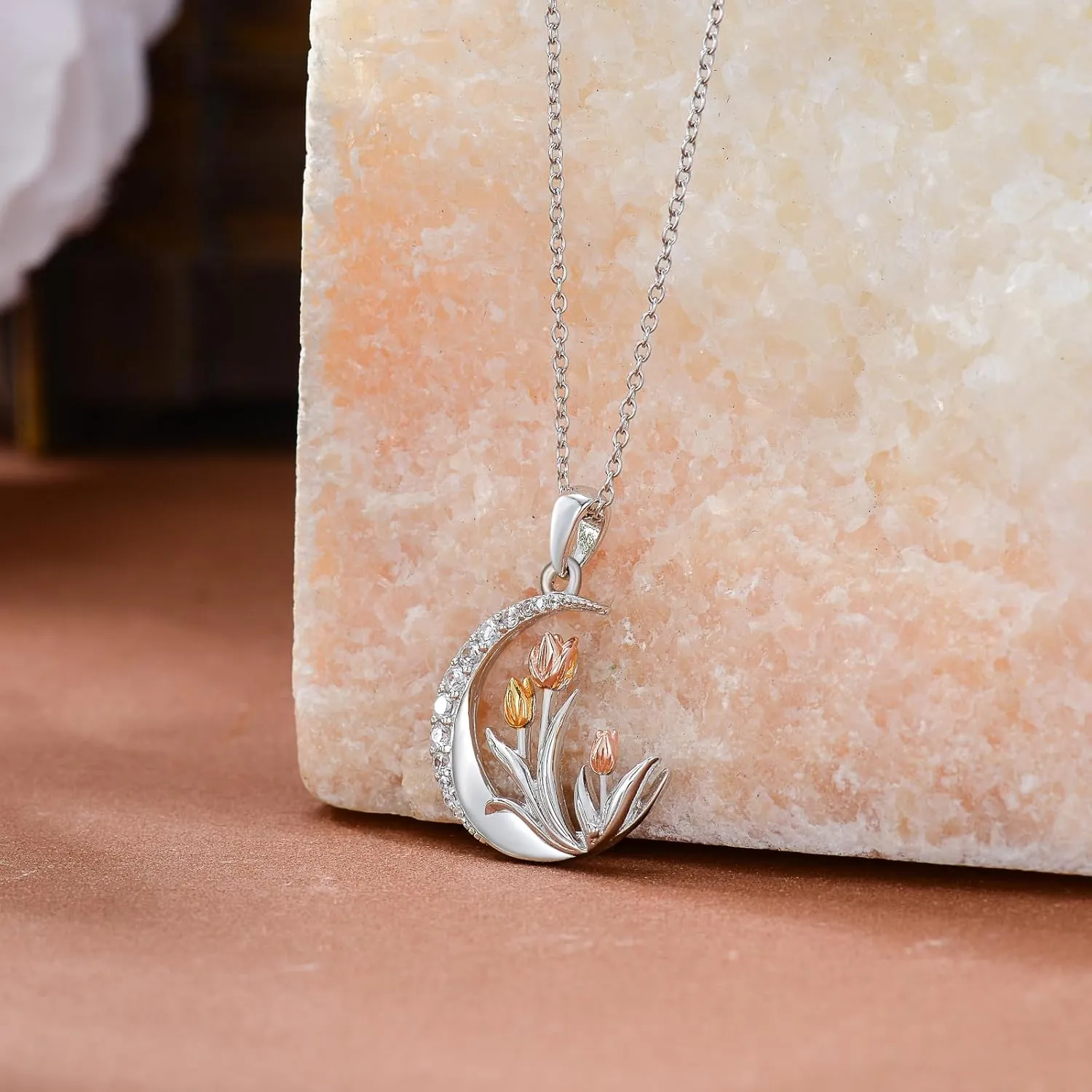 Tulip & Rose Necklace Sterling Silver Jewelry for Women - Sunflower Pendant Necklace Birthday Gifts for Mom