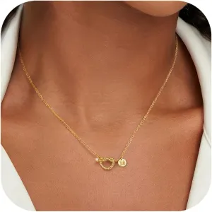 Turandoss Gold Necklaces for Women Trendy - Dainty 14K Gold Plated Knot Disc Initial A-Z Necklace Personalized Cubic Zirconia Love Pendant Letter Initial Necklace Jewelry Gifts for Women Her