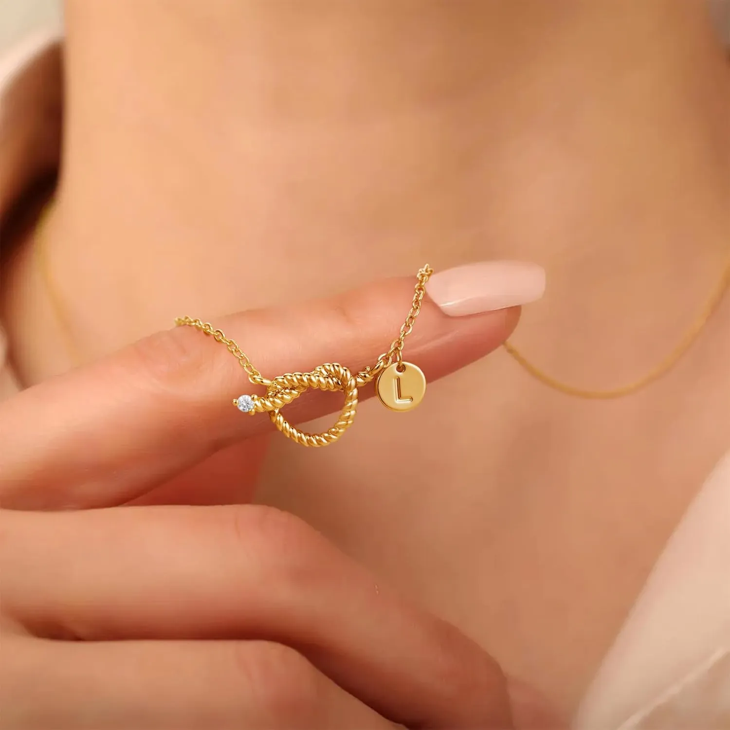 Turandoss Gold Necklaces for Women Trendy - Dainty 14K Gold Plated Knot Disc Initial A-Z Necklace Personalized Cubic Zirconia Love Pendant Letter Initial Necklace Jewelry Gifts for Women Her