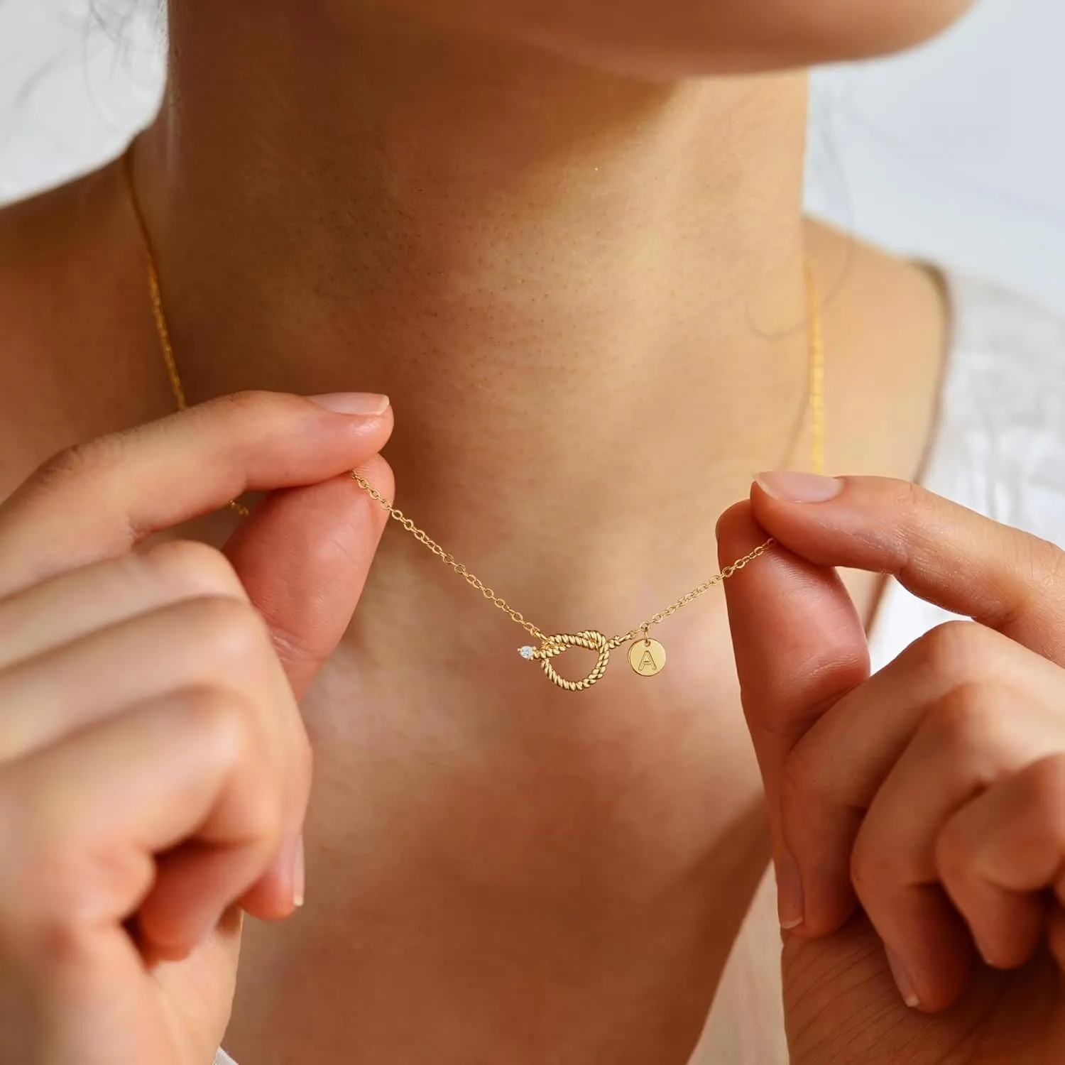 Turandoss Gold Necklaces for Women Trendy - Dainty 14K Gold Plated Knot Disc Initial A-Z Necklace Personalized Cubic Zirconia Love Pendant Letter Initial Necklace Jewelry Gifts for Women Her