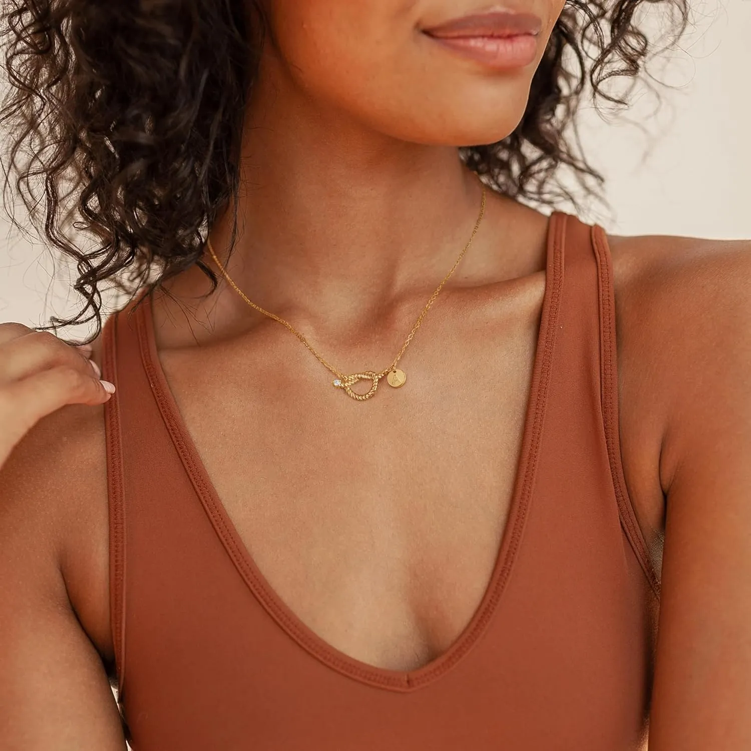 Turandoss Gold Necklaces for Women Trendy - Dainty 14K Gold Plated Knot Disc Initial A-Z Necklace Personalized Cubic Zirconia Love Pendant Letter Initial Necklace Jewelry Gifts for Women Her