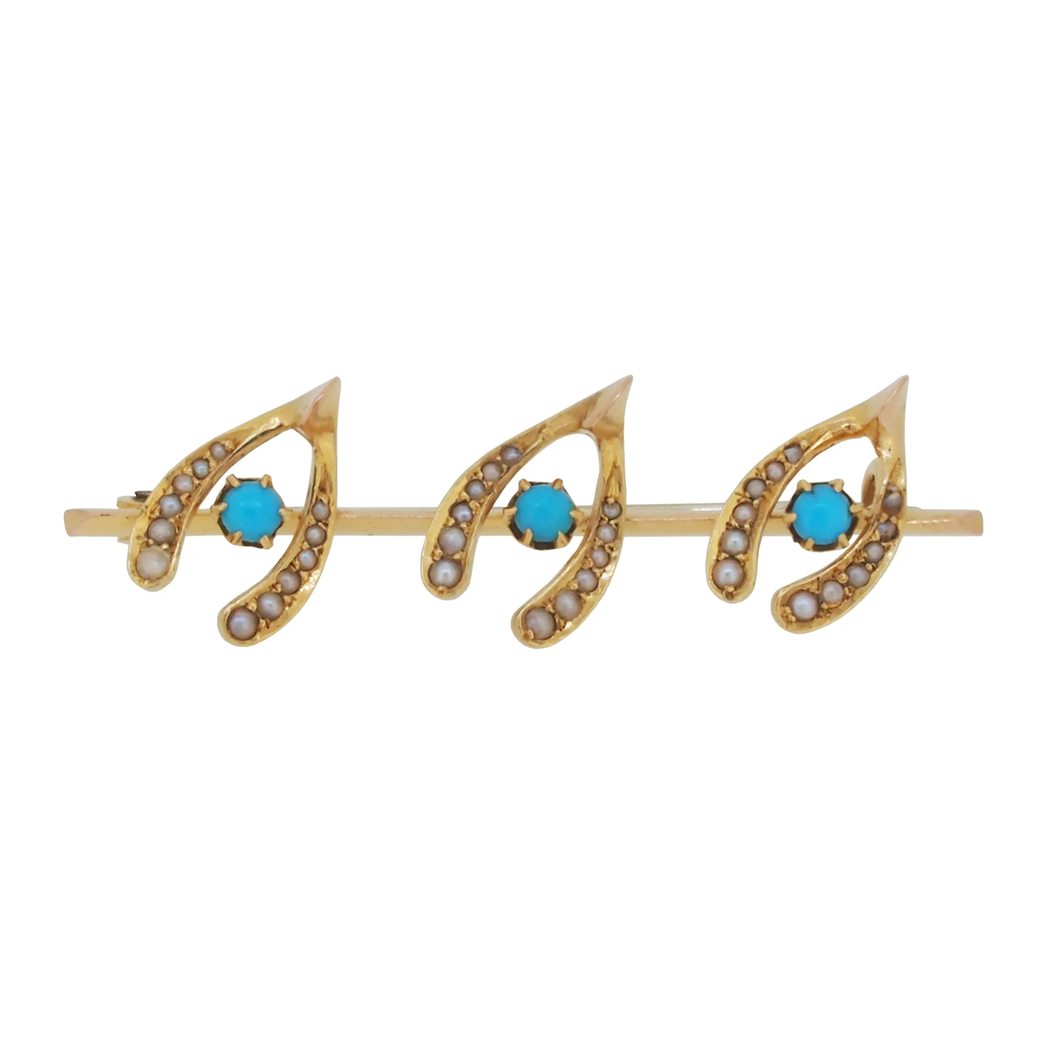 Turquoise & Pearl Set Bar Brooch