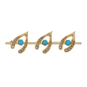 Turquoise & Pearl Set Bar Brooch